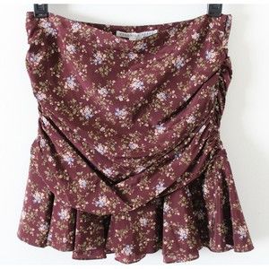 NWT Size 10 Veronica Beard Taras Floral-Print Ruched Silk Mini Skirt Merlot Ruff